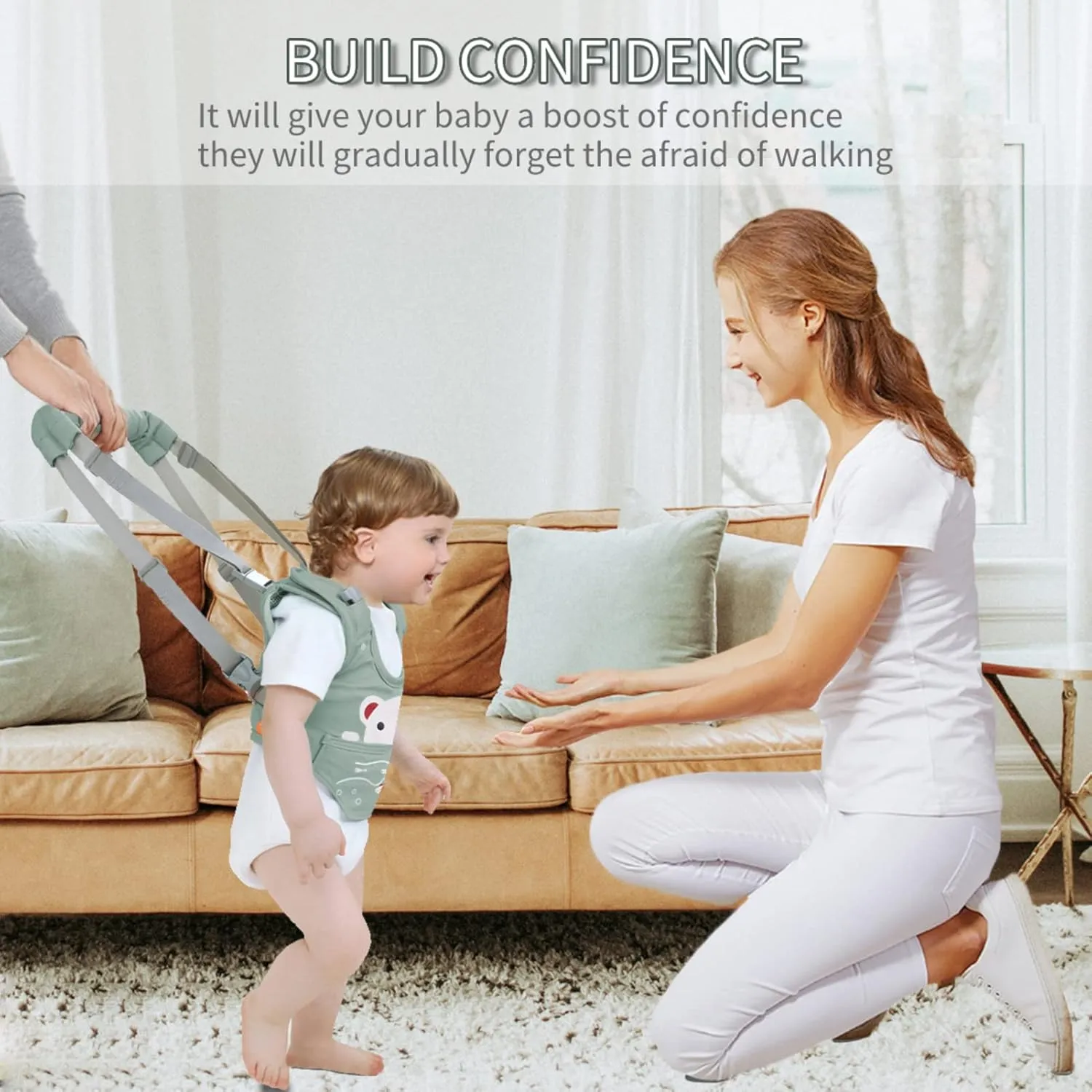 Baby Walking Harness, Handheld Kids Walker Helper with Detachable Crotch Adjustable Walker Harness Assistant Belt Baby Learning Walk Toddler Infant Walker 9-24 Months (Green)