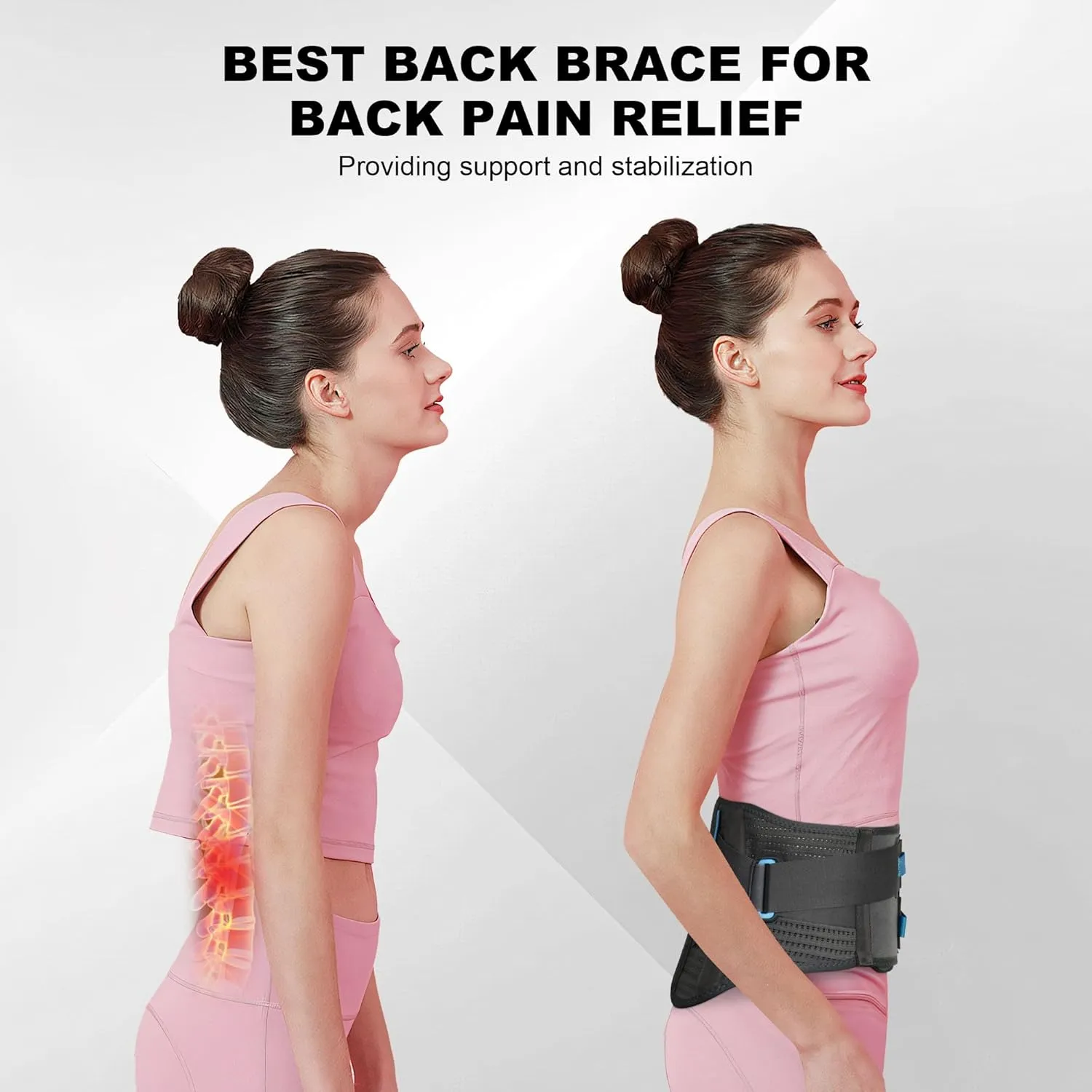Back Brace For Lower Back Pain With Lumbar Pad, Back Support Brace For Men And Women With Dual Adjustable Straps, Back Brace For Lifting At Work For Herniated Disc, Sciatica, Scoliosis(L/XL Fits 29.5"-37.5")