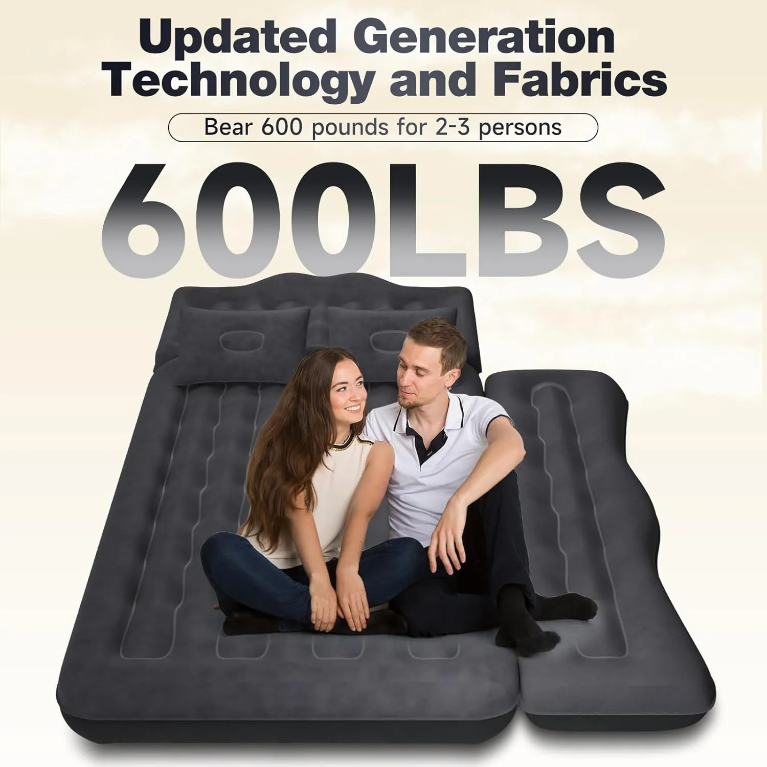 Back Seat Car Air Mattress: Inflatable SUV Car Camping Bed for Truck Van, Thickened Double-Sided Flocking Travel Car Sleeping Pad with Air Pump 2 Pillows