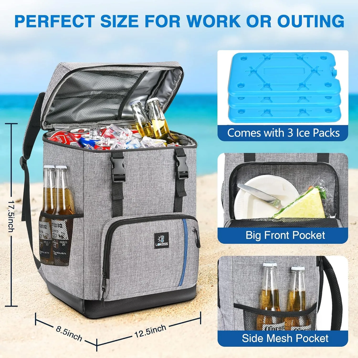 Backpack Cooler for 40 Cans, Leakproof Cooler Backpack Insulated Waterproof with 3 Ice Packs Insulated Soft Coolers for Beach Hiking Camping Fishing Picnic