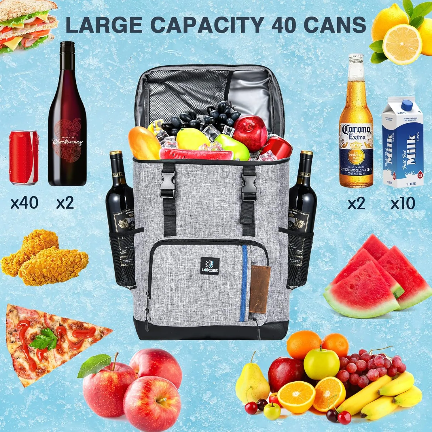 Backpack Cooler for 40 Cans, Leakproof Cooler Backpack Insulated Waterproof with 3 Ice Packs Insulated Soft Coolers for Beach Hiking Camping Fishing Picnic