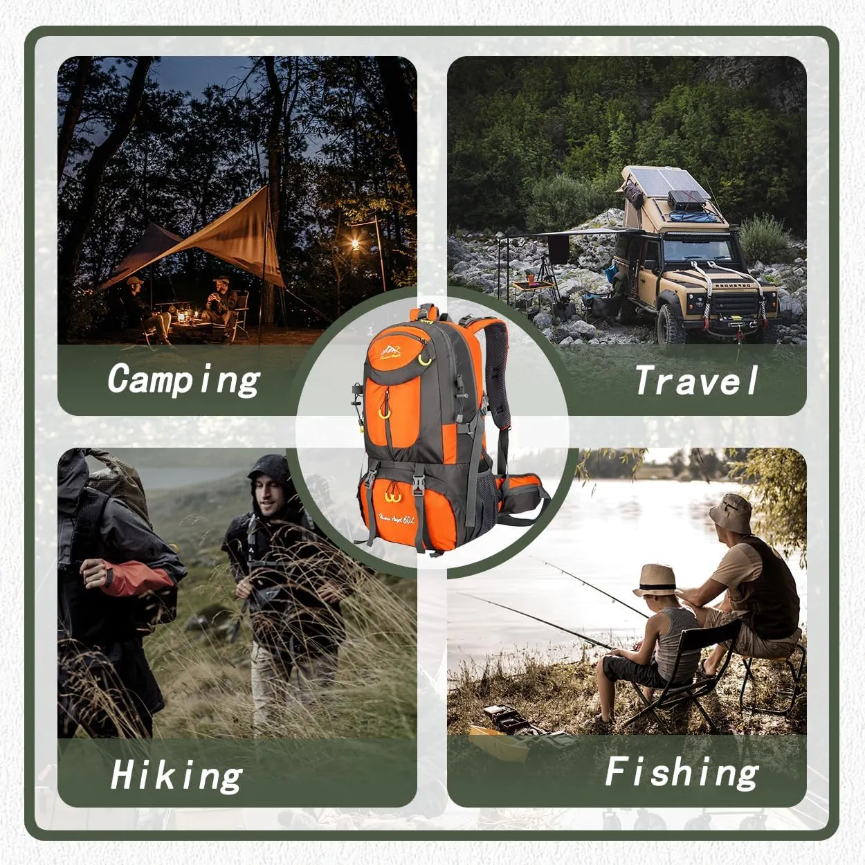 Backpack Hiking Camping Backpack Daypack 40L 50L 60L Water Resistant Lightweight Travel Backpack For Wemen Men (Orange, 60L)