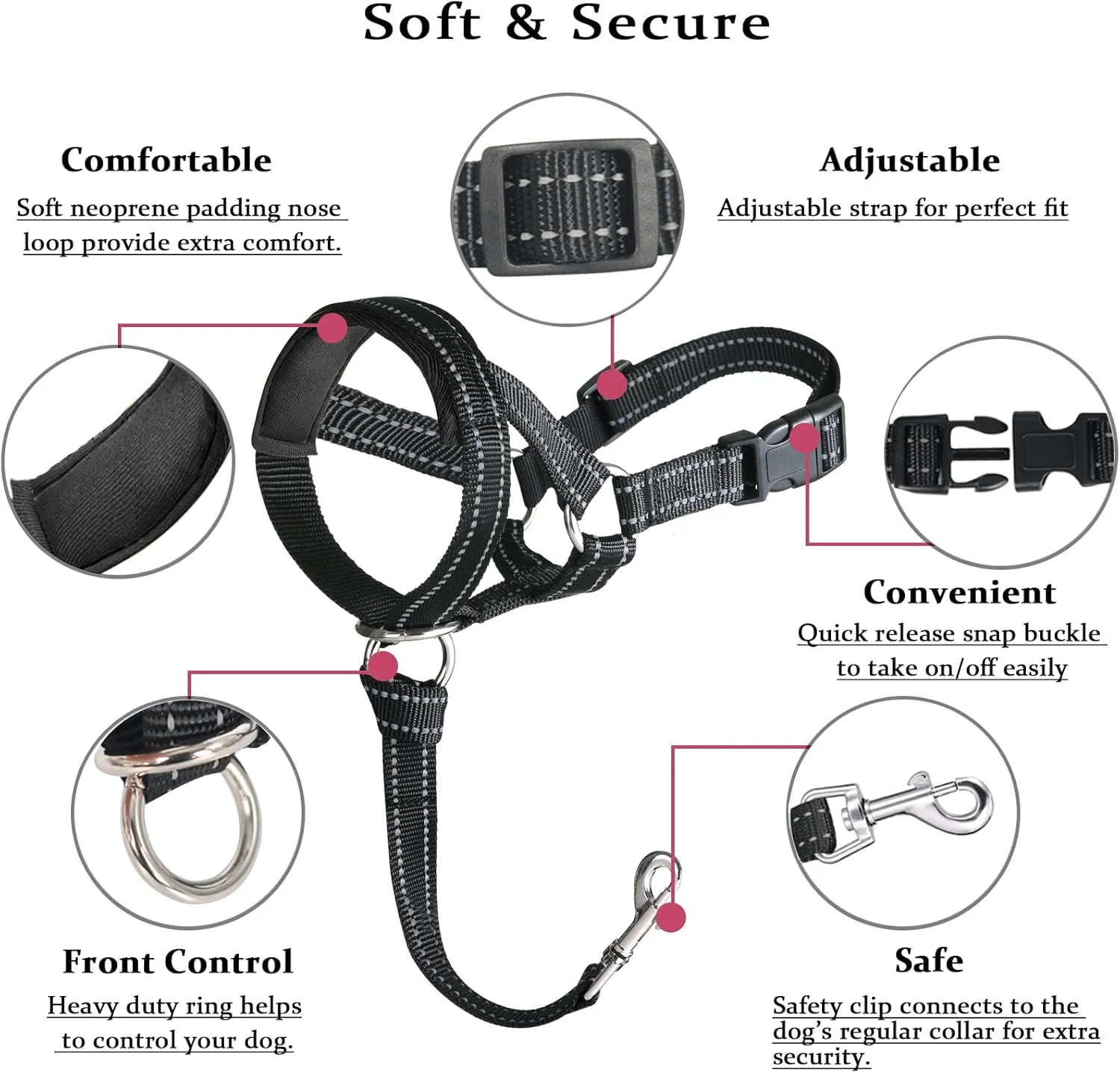 BARKLESS Dog Head Collar, No Pull Head Halter with Soft Padding, Reflective Soft Padded Snout Harness for Large Dogs, Labrador, Golden Retrievers, German Shepherd