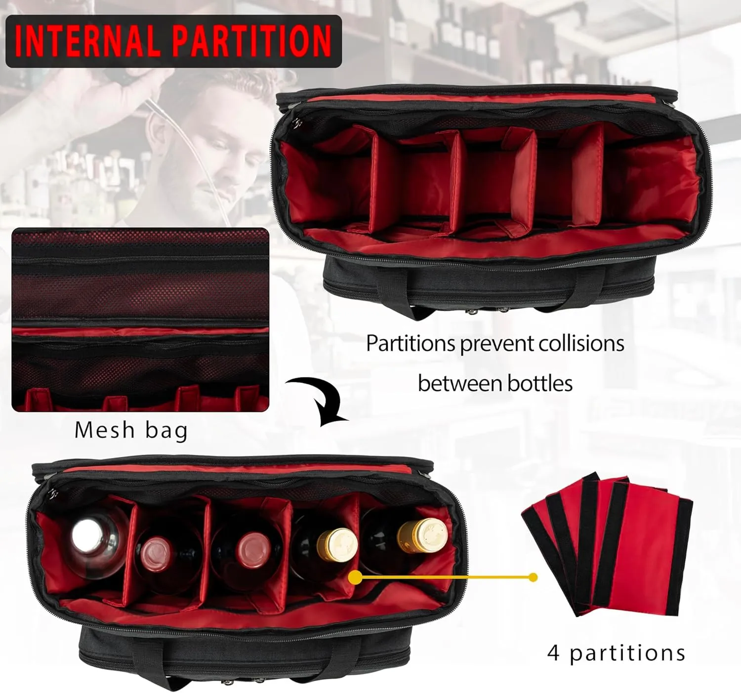 Bartender Bag, Bartender Kit Travel Bag for Cocktail Shaker Set, Portable Bartender Carrying Bag with Compartments for Wine Bottles, for Travel Home Indoor Outdoor Party(Bag Without Tools)