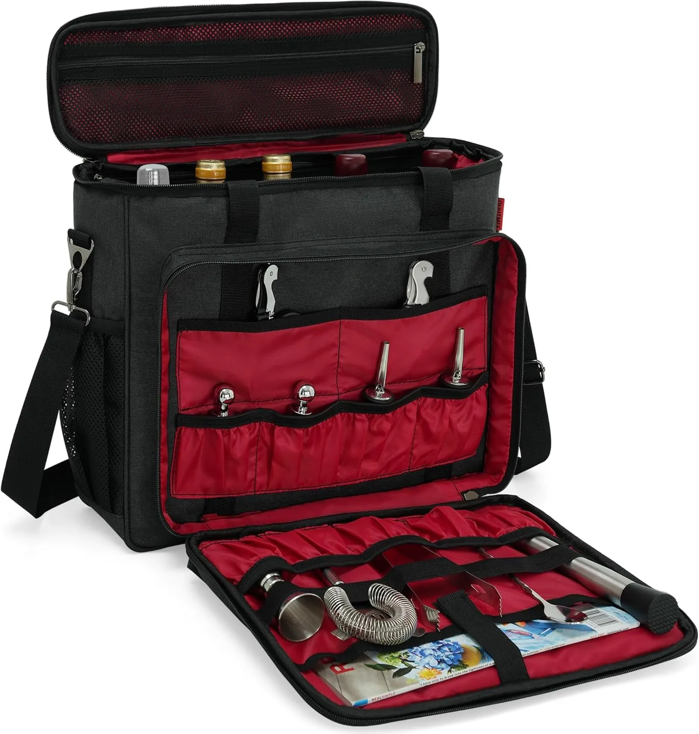 Bartender Bag, Bartender Kit Travel Bag for Cocktail Shaker Set, Portable Bartender Carrying Bag with Compartments for Wine Bottles, for Travel Home Indoor Outdoor Party(Bag Without Tools)