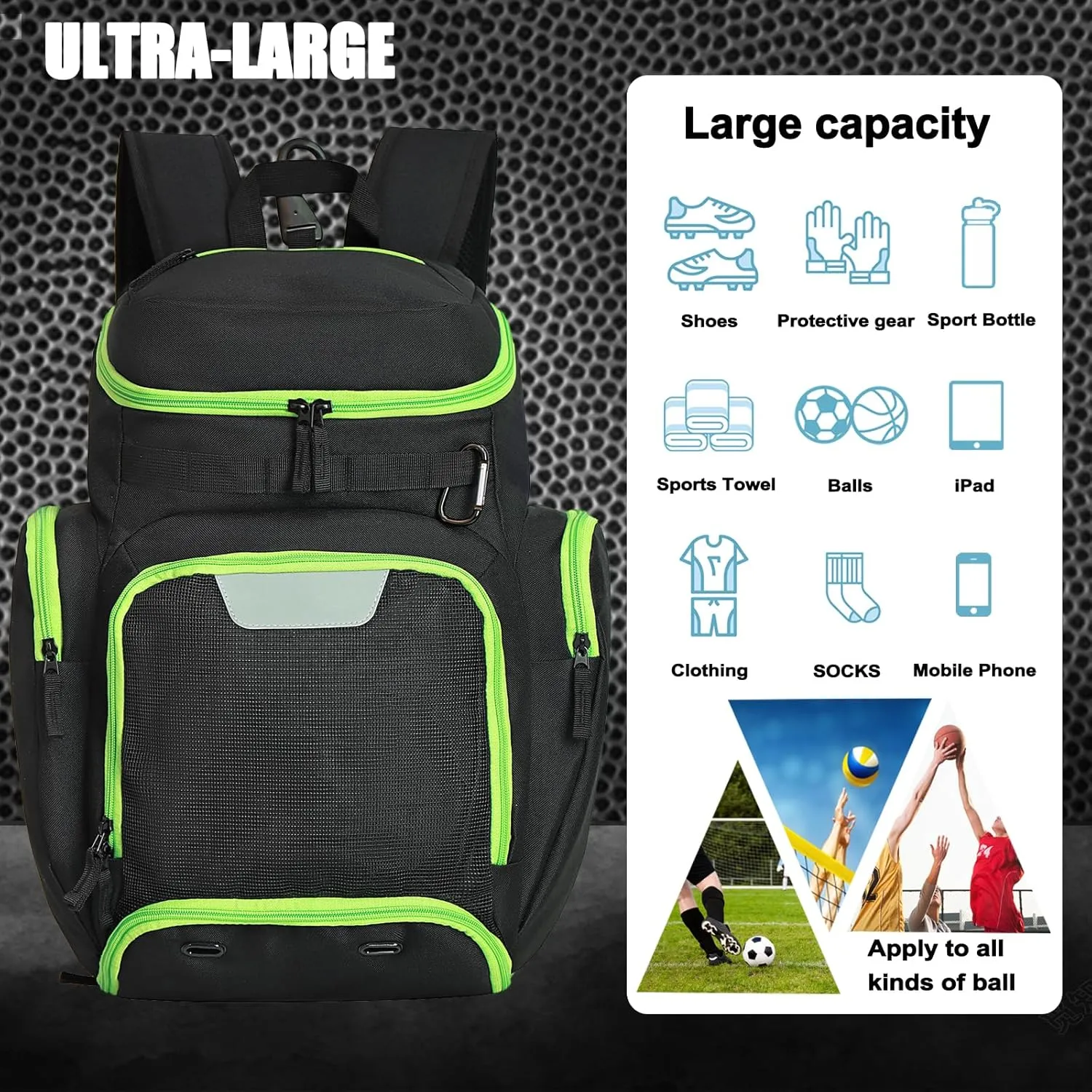 Basketball Backpack Large Sports Bag, Gym Bag with Ball Compartment and Shoe Compartment to Store Sports Shoes Water Bottles Laptops and Daily Necessities, Widely Used in Basketball, Soccer