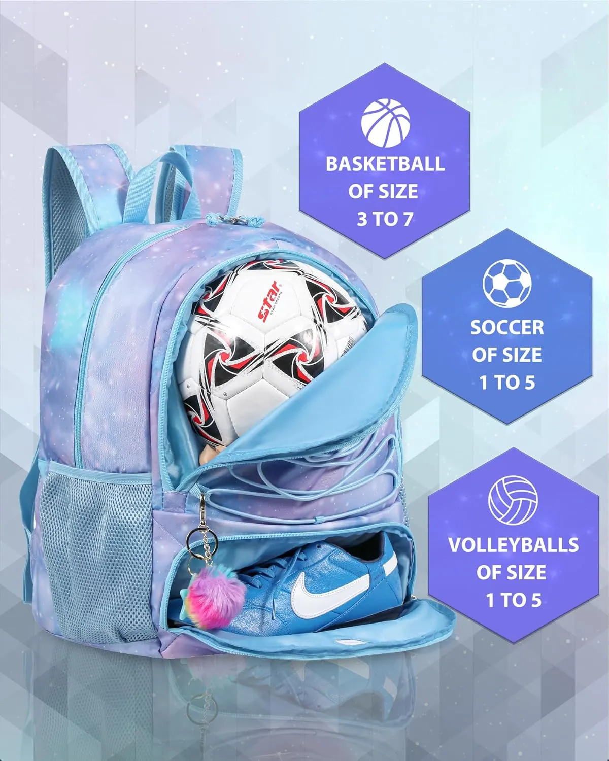 Basketball Bag Backpack for Men Women with Ball & Shoes Compartment 30L Capacity Lightweight Breathable Boys Girls Soccer Ball Bag Backpack Fit Volleyball Football Sports Travel School Gym