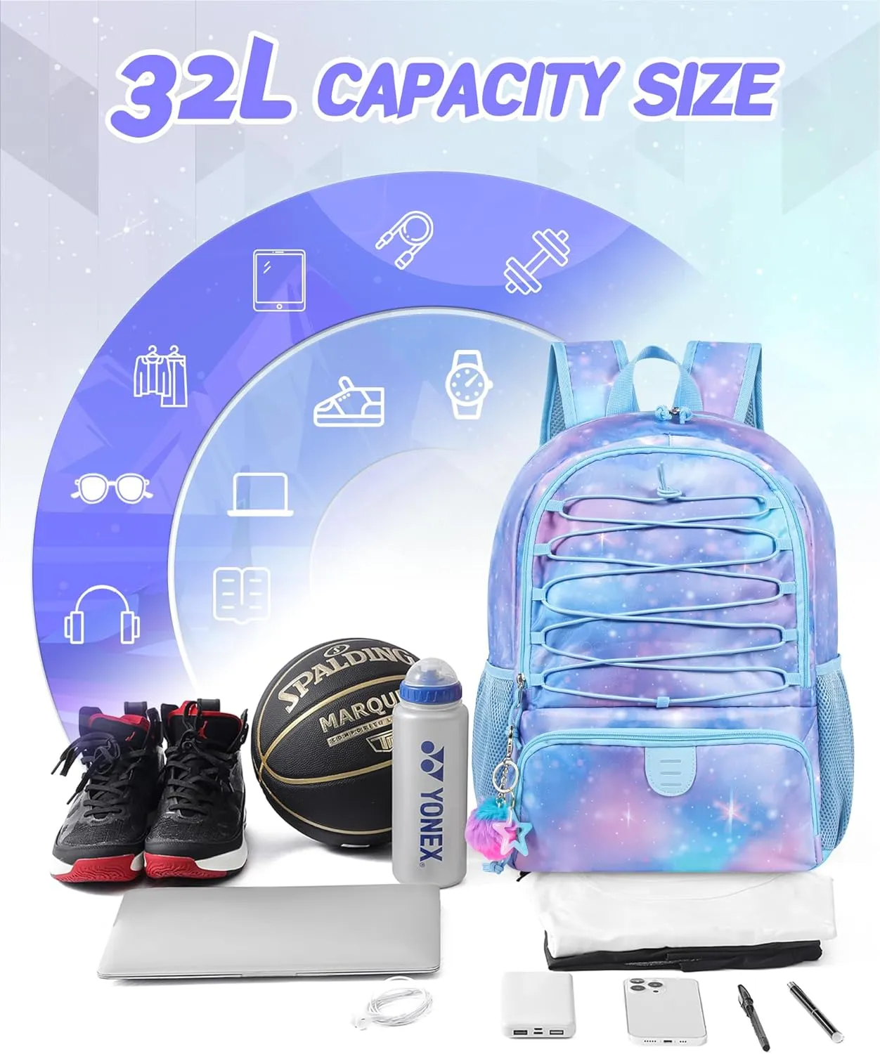 Basketball Bag Backpack for Men Women with Ball & Shoes Compartment 30L Capacity Lightweight Breathable Boys Girls Soccer Ball Bag Backpack Fit Volleyball Football Sports Travel School Gym