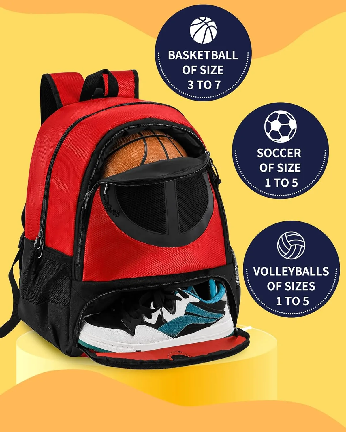 Basketball Bag Backpack for Men Women with Ball & Shoes Compartment 30L Capacity Lightweight Breathable Boys Girls Soccer Ball Bag Backpack Fit Volleyball Football Sports Travel School Gym