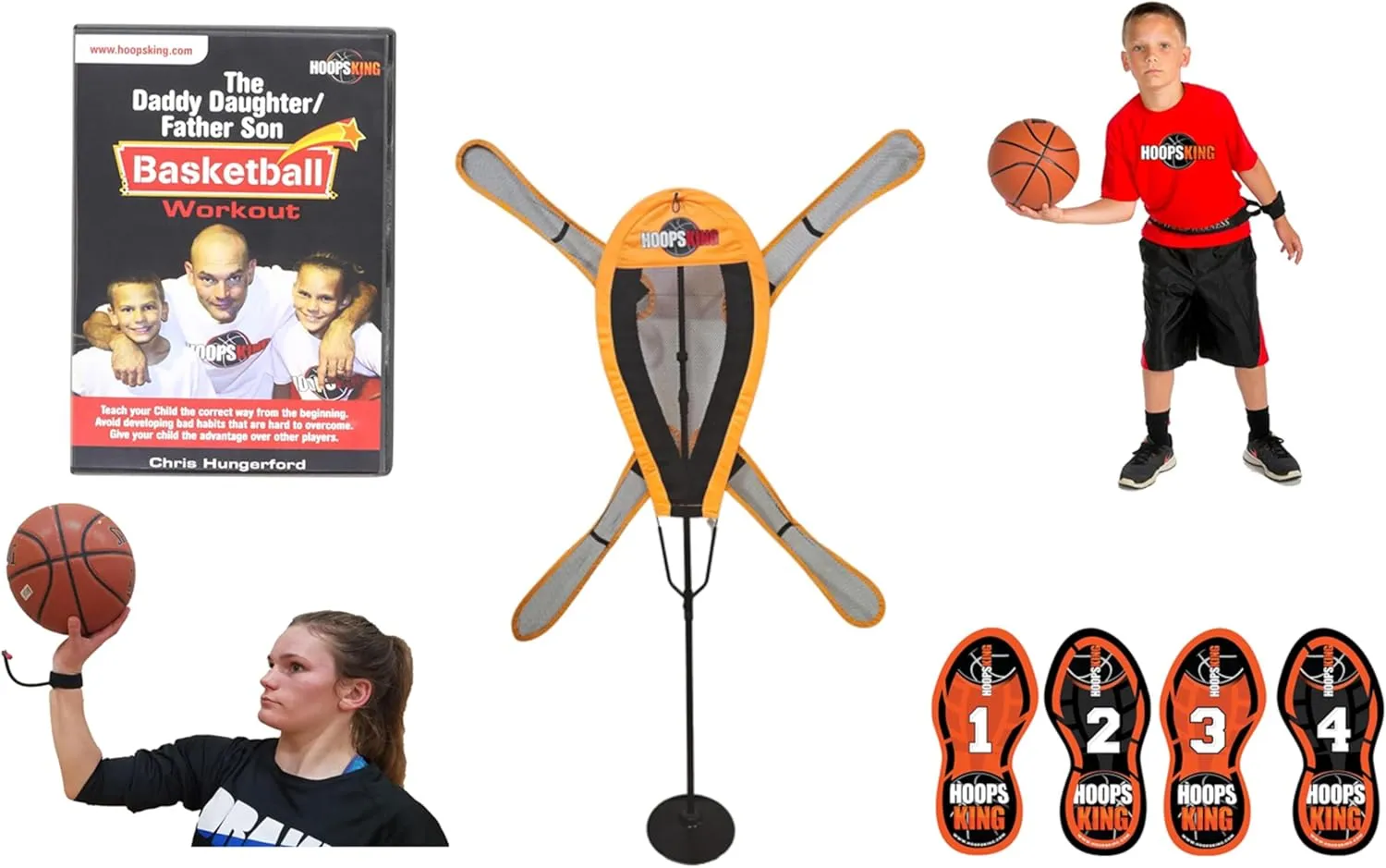 Basketball Training Bundle: Perfect Shooting, Dribbling, Passing, Defensive Moves, and Footwork Kit for K-6 Players - Improve Skills, Shooting Aid, Training Dummy, Footwork Mats & Harness