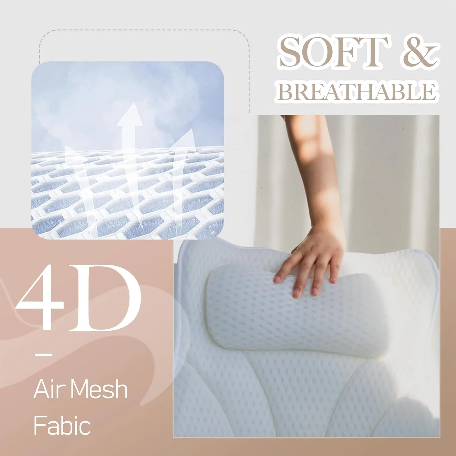 Bath Pillows for Tub Head Neck Back Support, Bathtub Pillow 4D Breathable Air Mesh, Spa Relaxing Gifts for Women, Luxury Bathing Accessories with 6 Suction Cups and Hook (White)