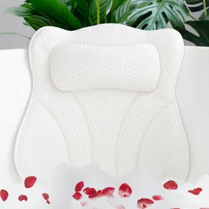Bath Pillows for Tub Head Neck Back Support, Bathtub Pillow 4D Breathable Air Mesh, Spa Relaxing Gifts for Women, Luxury Bathing Accessories with 6 Suction Cups and Hook (White)