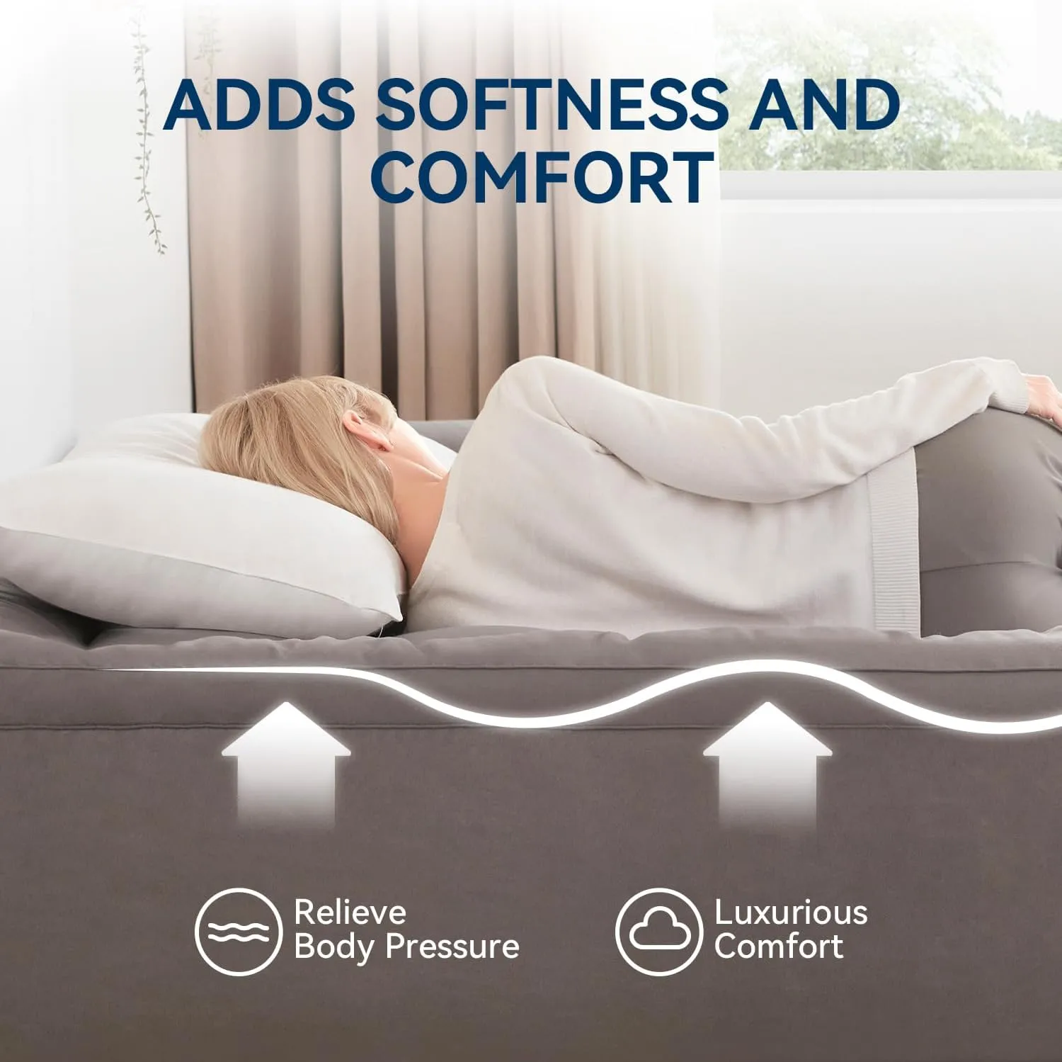 BDEUS Dual Layer 5 Inch Memory Foam Mattress Topper Queen Size, 2 Inch Gel Memory Foam Plus 3 Inch 1450 GSM Down Alternative Quilted Pillow Top Mattress Pad Cover,Dark Gray