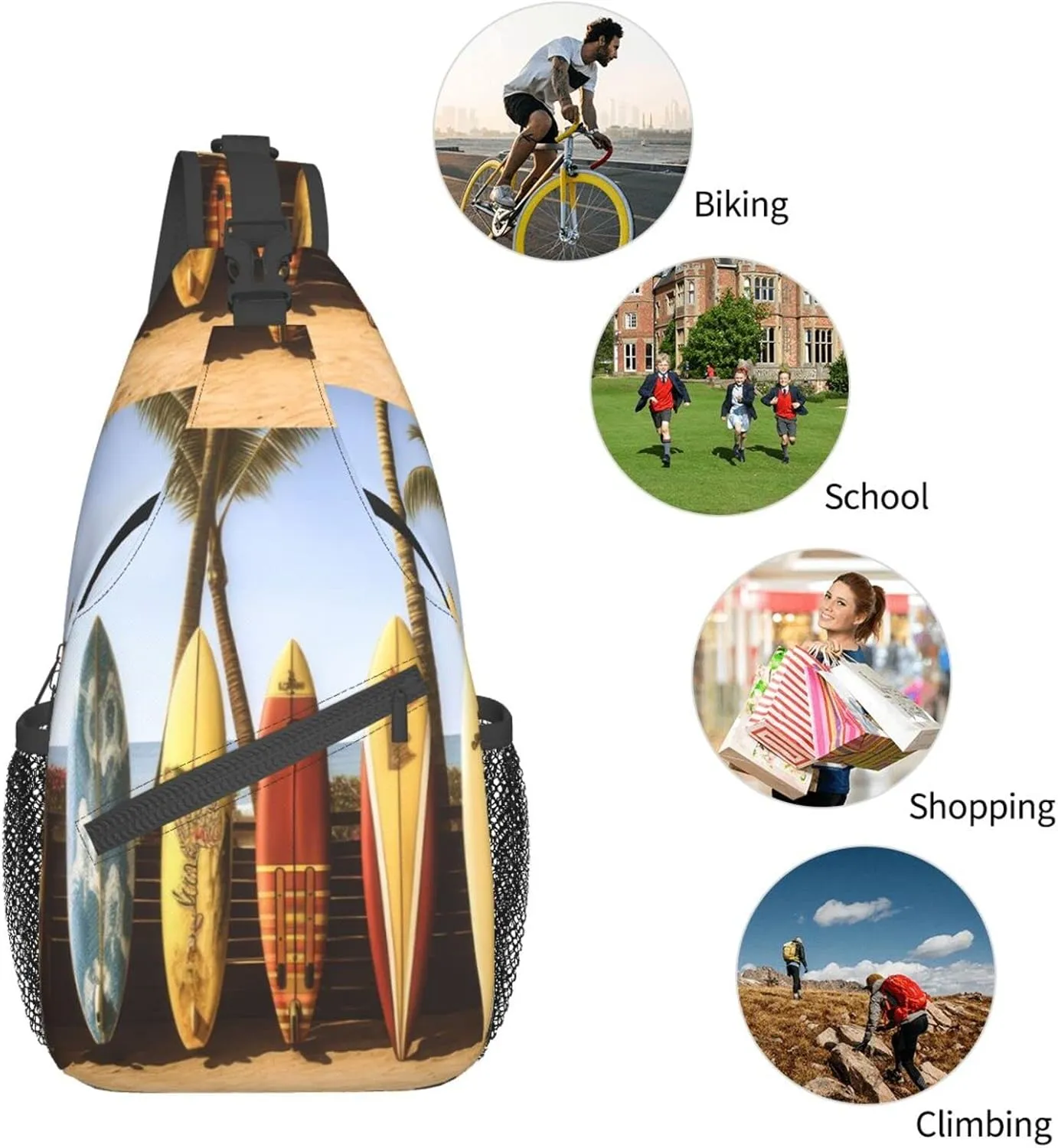 Beach Surfboard Hiking Daypacks Cross-body Sling Backpack for Men Women Outdoor Cycling Hiking Travel