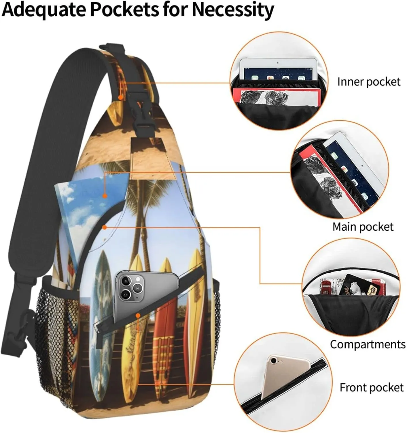 Beach Surfboard Hiking Daypacks Cross-body Sling Backpack for Men Women Outdoor Cycling Hiking Travel