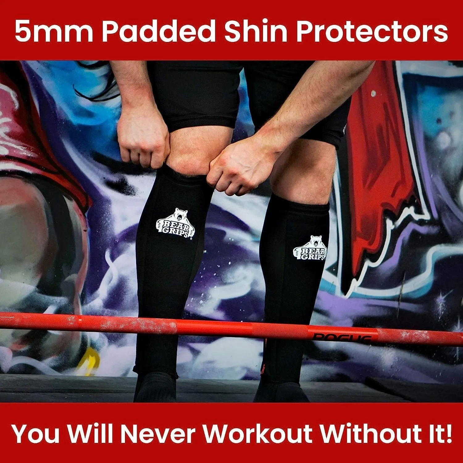 Bear Grips Deadlift Shin Guards - Breathable Gym Equipment Rope Climbing Shin Guard for Men and Women - Injury Prevention Calf Support Shin Guard Sleeves for Ultimate Shin Protection