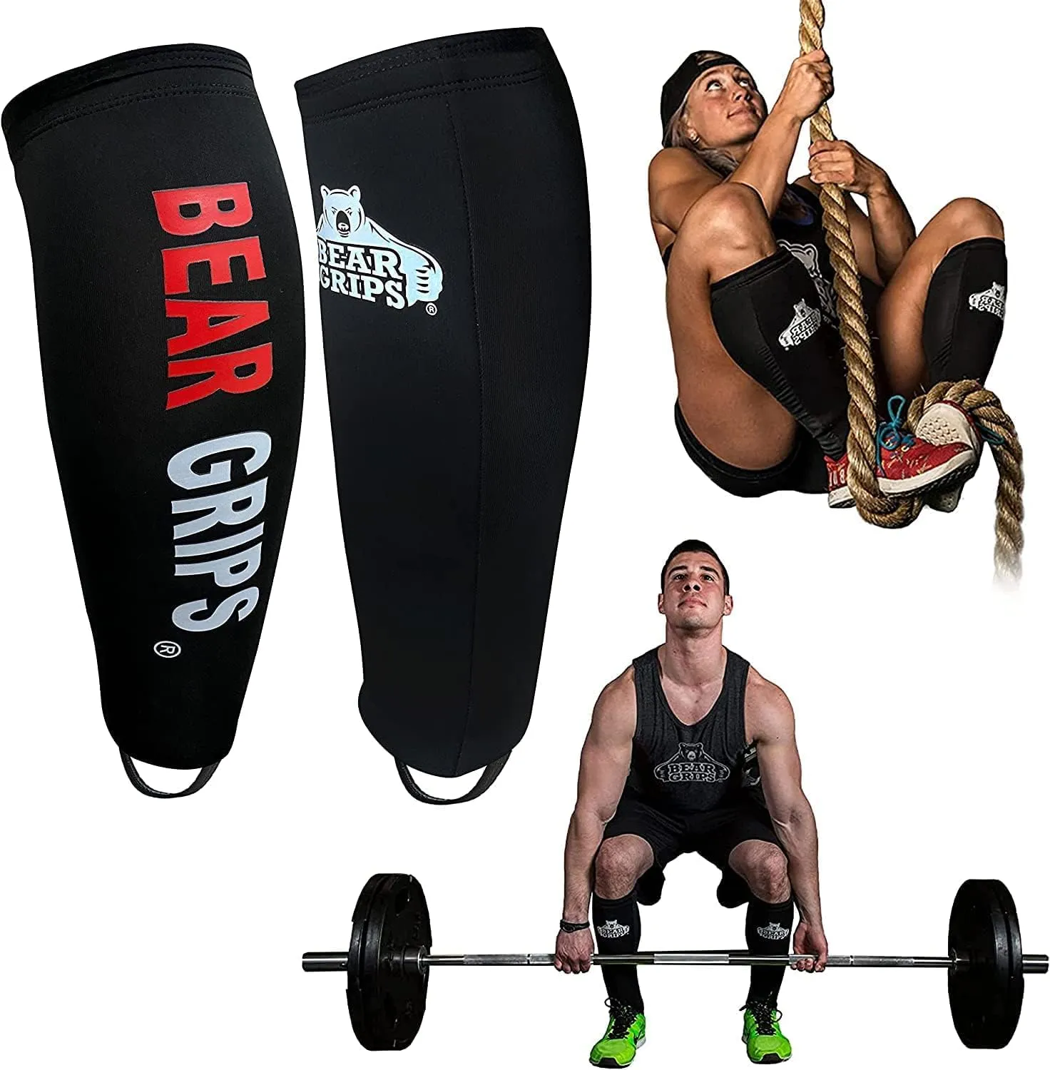 Bear Grips Deadlift Shin Guards - Breathable Gym Equipment Rope Climbing Shin Guard for Men and Women - Injury Prevention Calf Support Shin Guard Sleeves for Ultimate Shin Protection