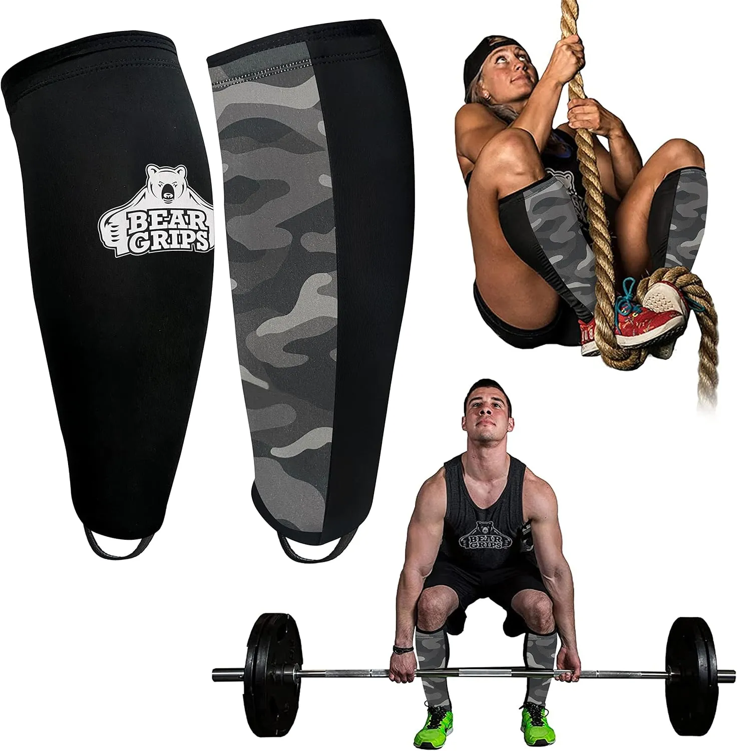 Bear Grips Deadlift Shin Guards - Breathable Gym Equipment Rope Climbing Shin Guard for Men and Women - Injury Prevention Calf Support Shin Guard Sleeves for Ultimate Shin Protection