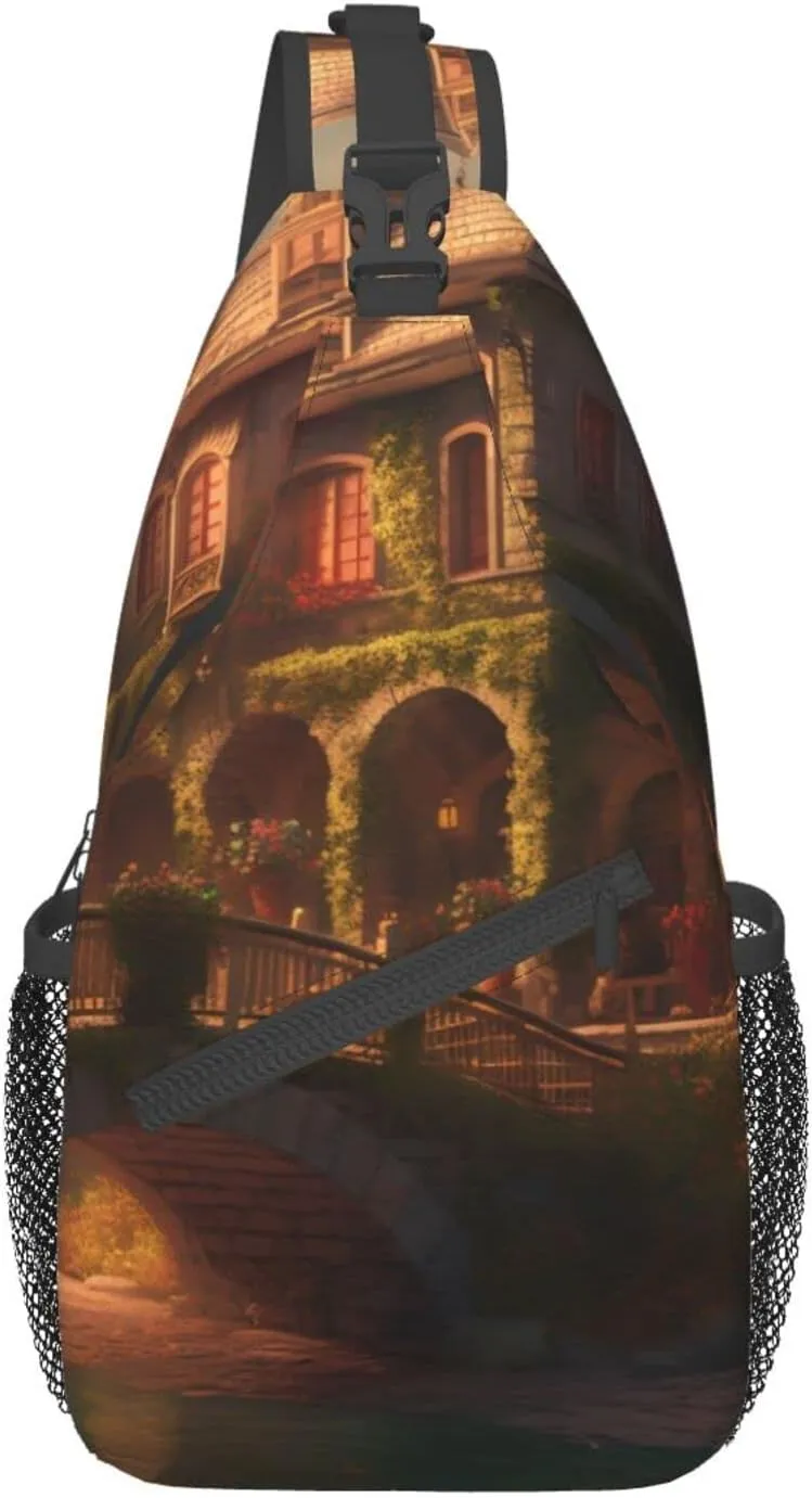 Beautiful Cottage Outdoor Cross-body Shoulder Bag, Unisex Backpack For Women Men Young Hiking Travel