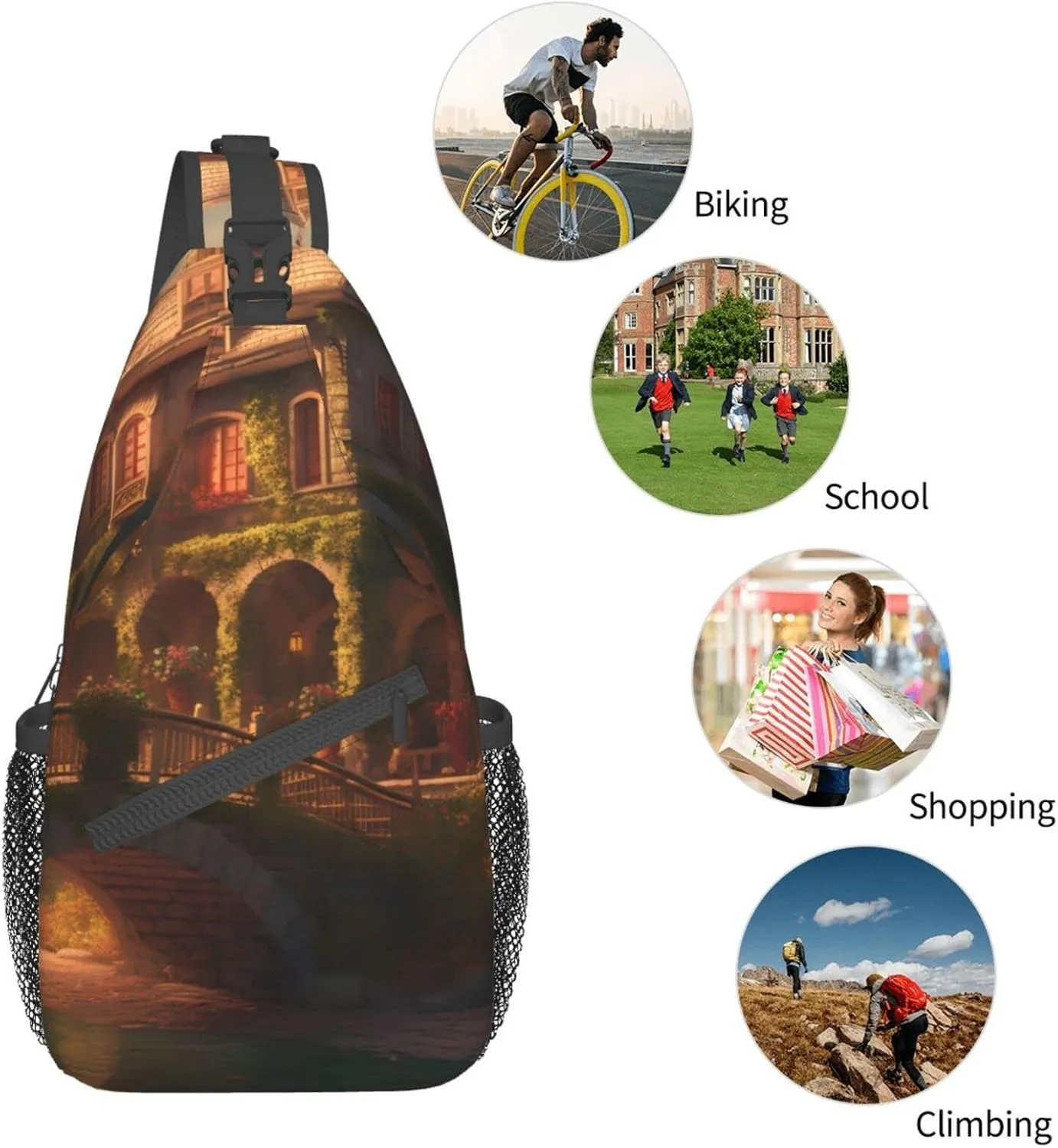 Beautiful Cottage Outdoor Cross-body Shoulder Bag, Unisex Backpack For Women Men Young Hiking Travel
