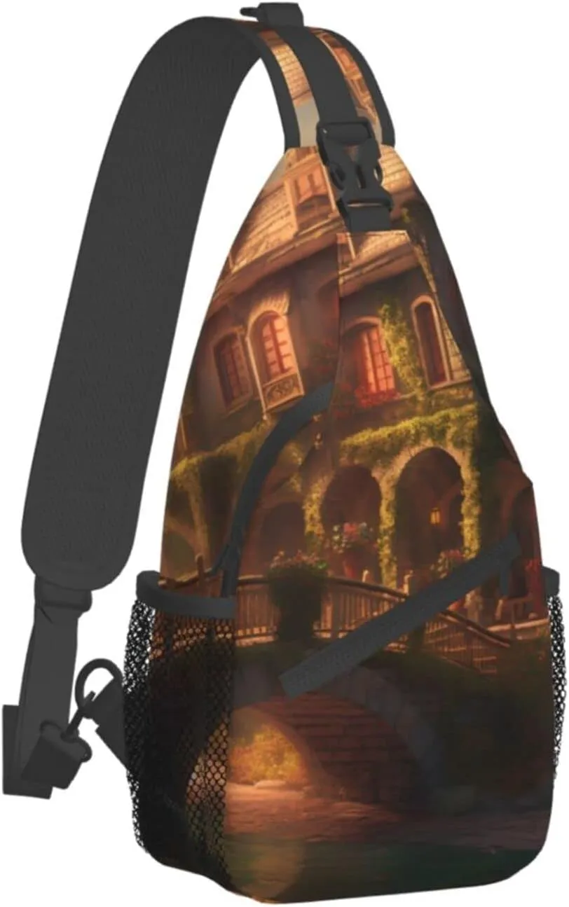 Beautiful Cottage Outdoor Cross-body Shoulder Bag, Unisex Backpack For Women Men Young Hiking Travel