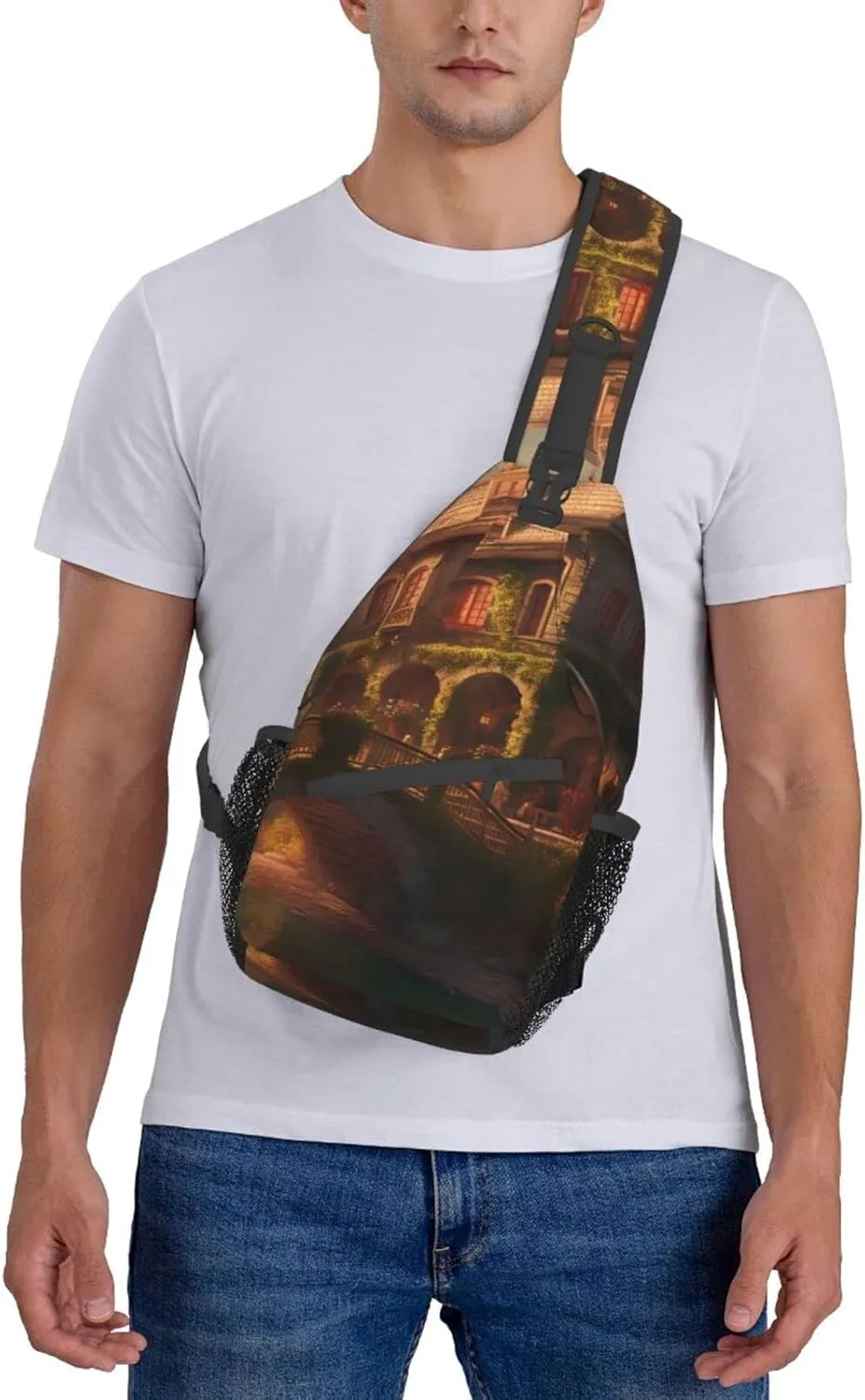 Beautiful Cottage Outdoor Cross-body Shoulder Bag, Unisex Backpack For Women Men Young Hiking Travel