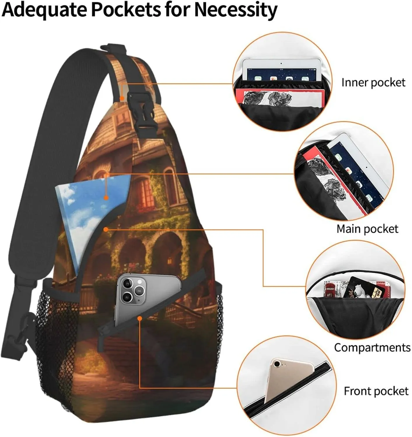 Beautiful Cottage Outdoor Cross-body Shoulder Bag, Unisex Backpack For Women Men Young Hiking Travel