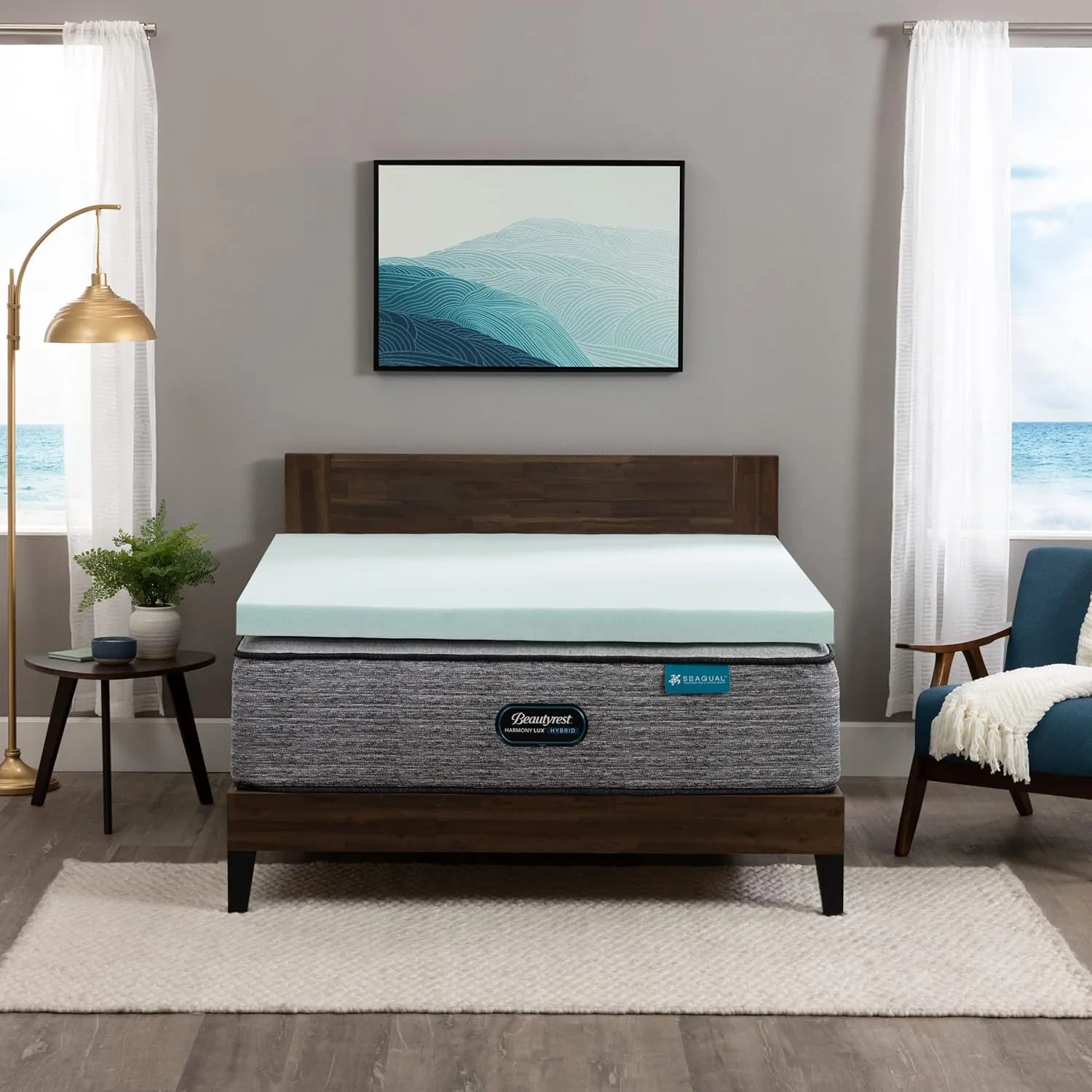 Beautyrest Thermagel Deluxe Cooling Pressure-Relieving Memory Foam Mattress Topper, Full, 3-Inch, Blue
