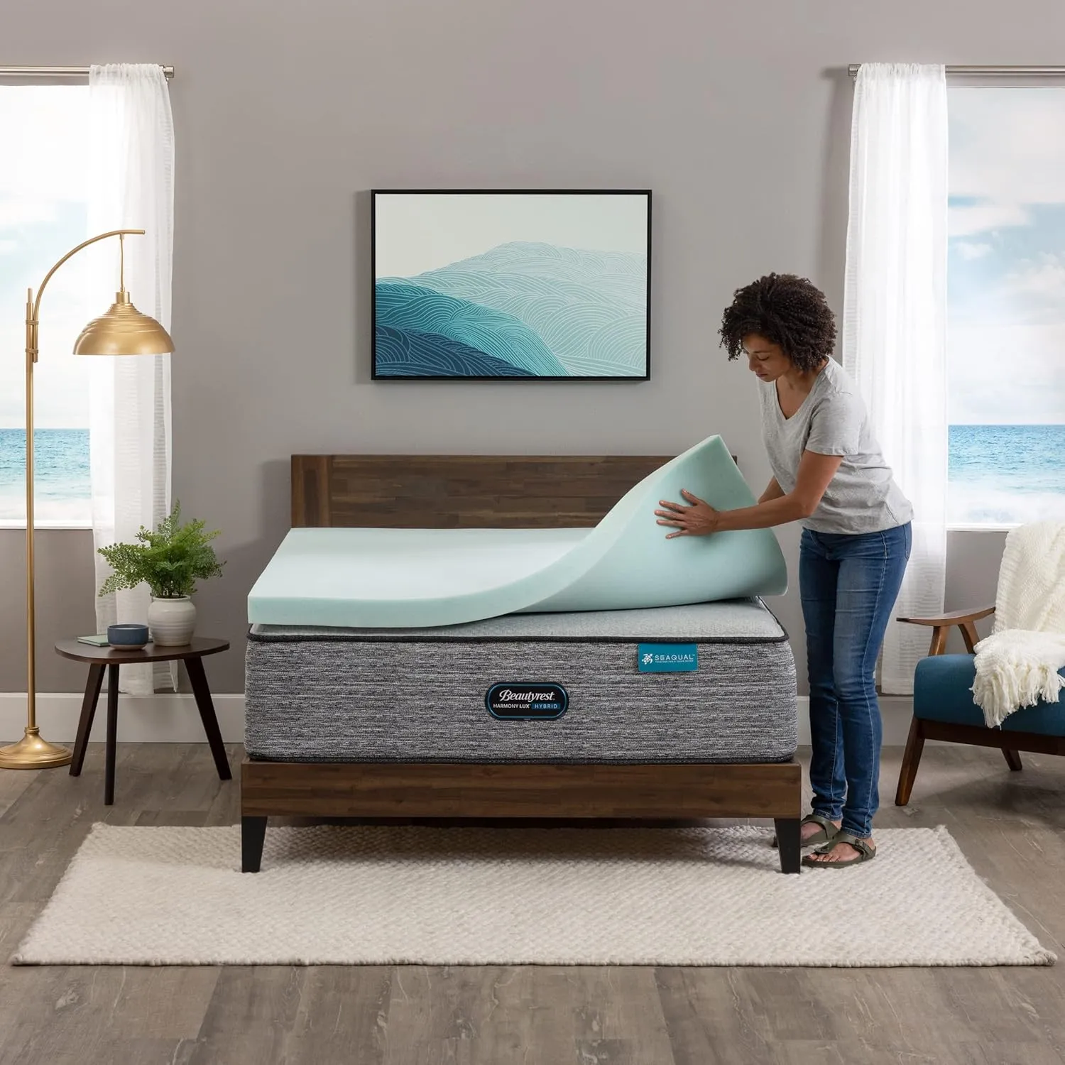 Beautyrest Thermagel Deluxe Cooling Pressure-Relieving Memory Foam Mattress Topper, Full, 3-Inch, Blue