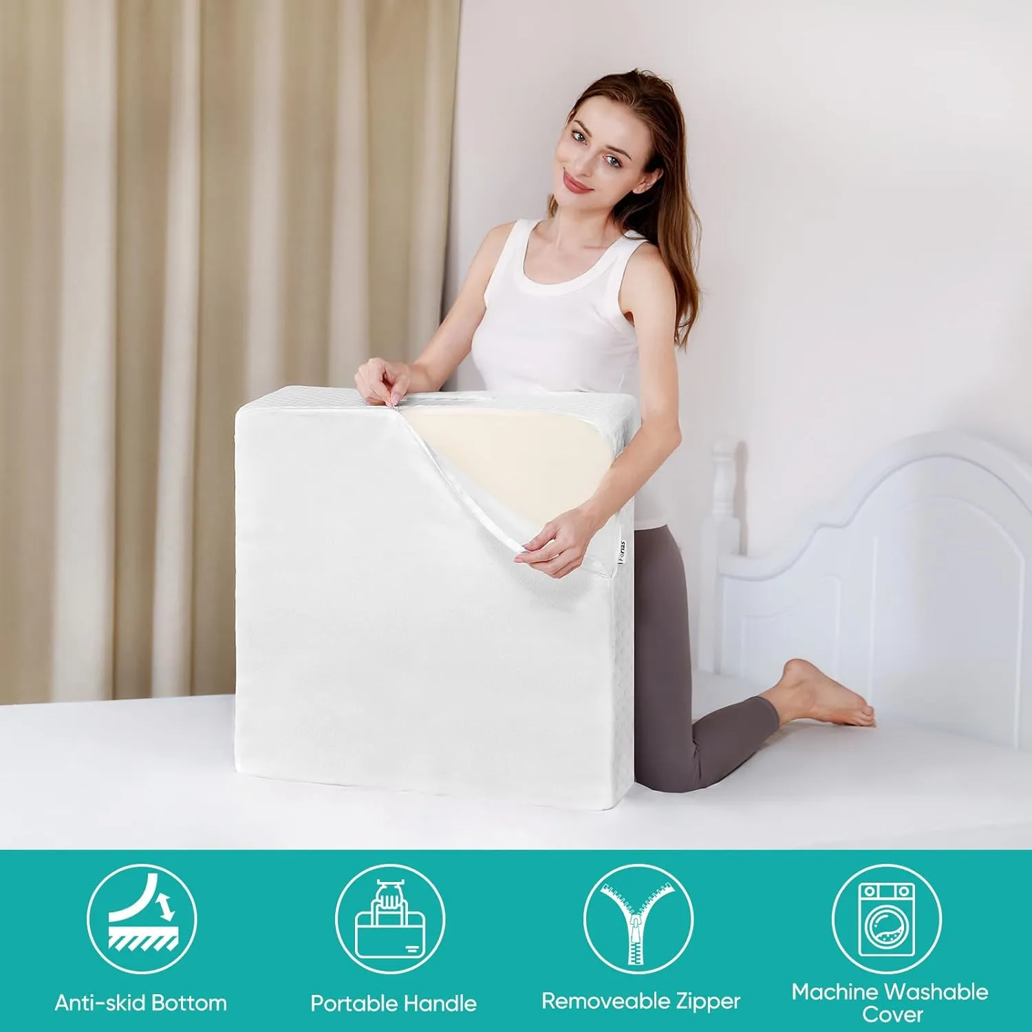 Bed Wedge Pillow for After Surgery Premium 7.5" Wedge Pillow for Sleeping with Memory Foam Top, Triangle Pillow Wedge for Acid Reflux Snoring Post Surgery Leg Elevation Back & Knee Pain Relief -White