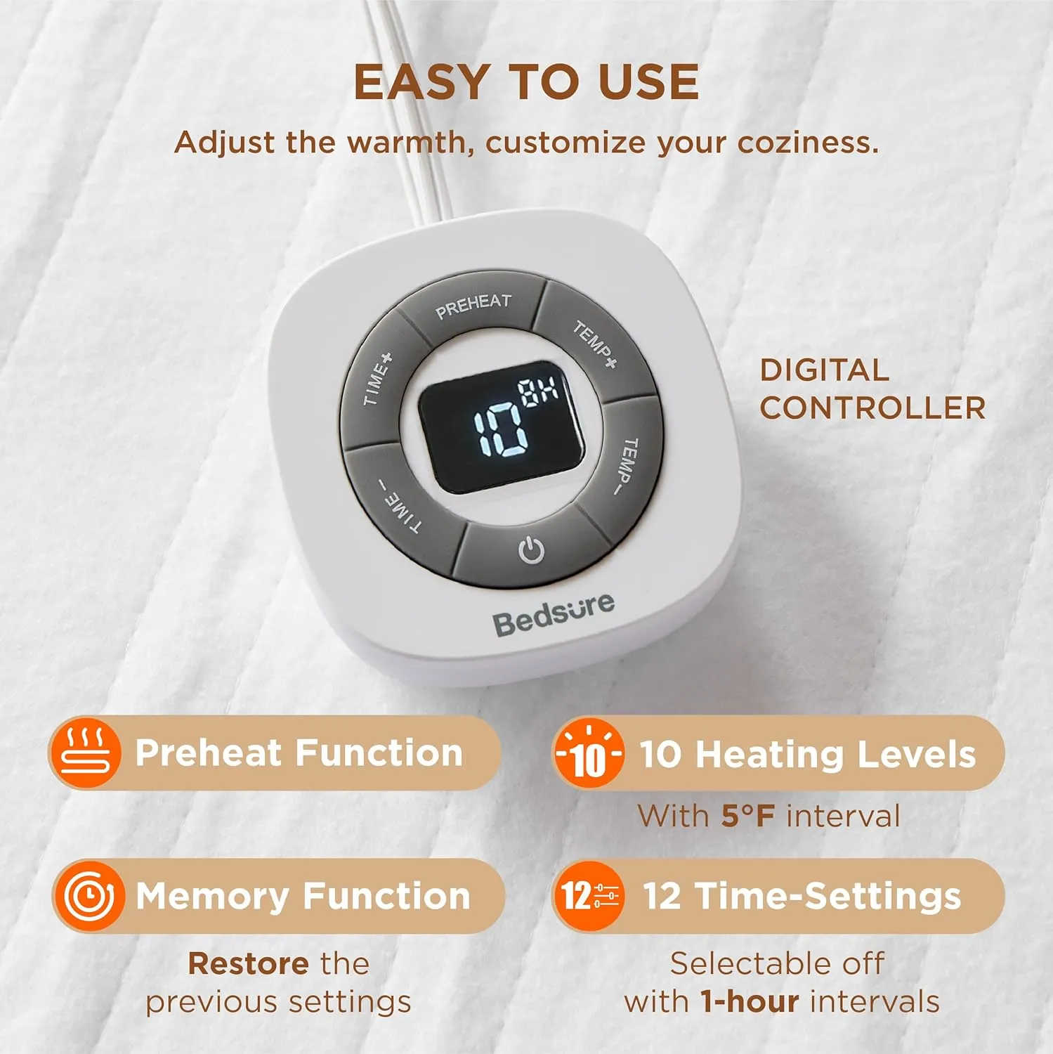 Bedsure Heated Mattress Pad Full Size - Electric Mattress Pad with Single Controller and 10 Heat Settings, Fast Heating Electric Bed Warmer with 12 Hour Timer & Auto Shut Off (Full, 54"x75")