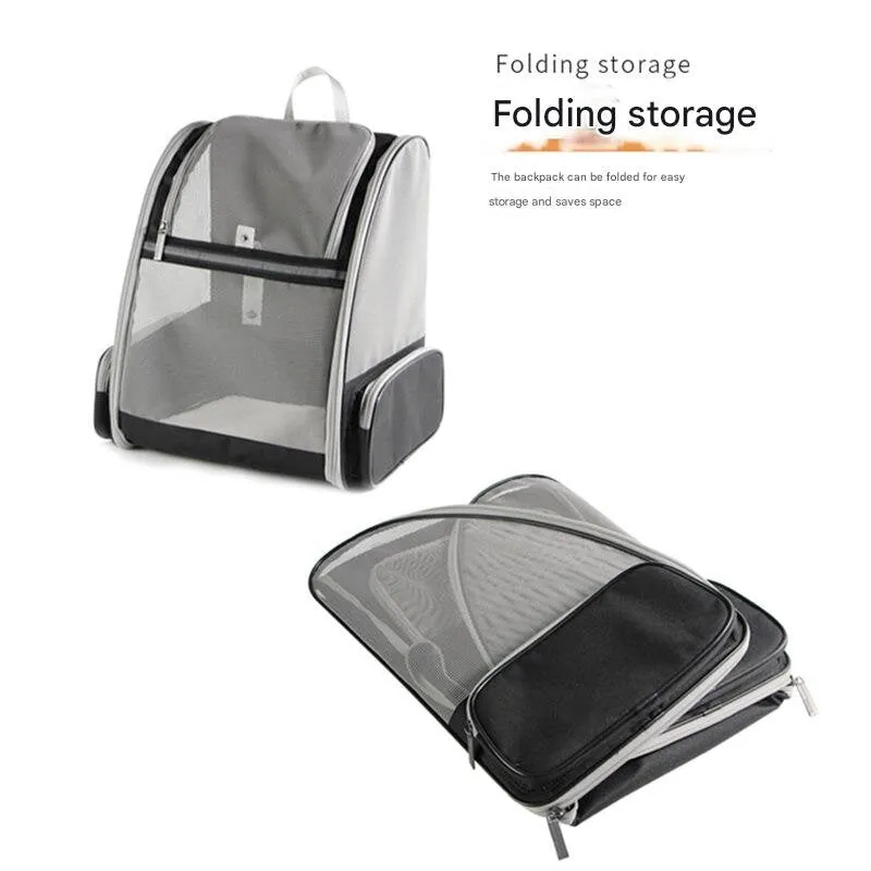 Beige Foldable Pet Carrier Backpack - Breathable Mesh Travel Bag for Cats & Small Dogs