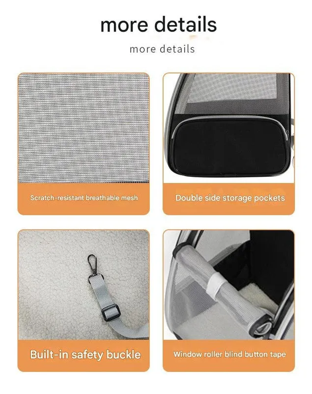 Beige Foldable Pet Carrier Backpack - Breathable Mesh Travel Bag for Cats & Small Dogs