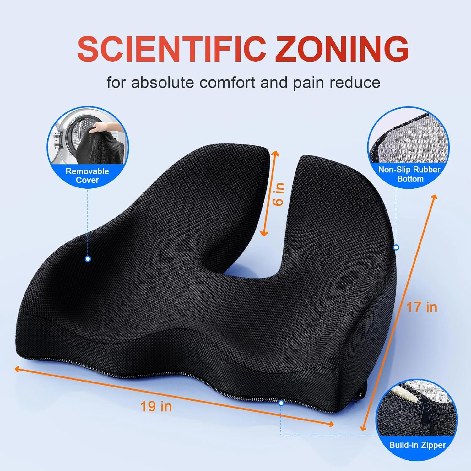Benazcap Memory Seat Cushion for Office Chair Ergonomic Cushions Pad Pillow for Pressure Relief Sciatica & Pain Relief Memory Foam for Long Sitting for Gaming Chair and Car Seat Black