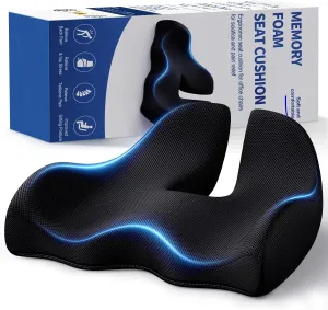 Benazcap Memory Seat Cushion for Office Chair Ergonomic Cushions Pad Pillow for Pressure Relief Sciatica & Pain Relief Memory Foam for Long Sitting for Gaming Chair and Car Seat Black