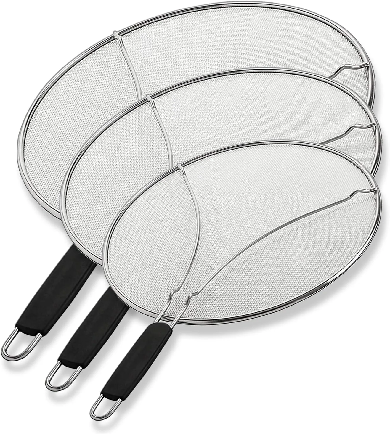 BergKoch Splatter Screen for Frying Pan - 9.5/11.5/13 Inch Stainless Steel Grease Splatter Guard (Set of 3) - Cover Oil Splash when Sizzling Bacon, Cooking Fried Chicken or Popcorn