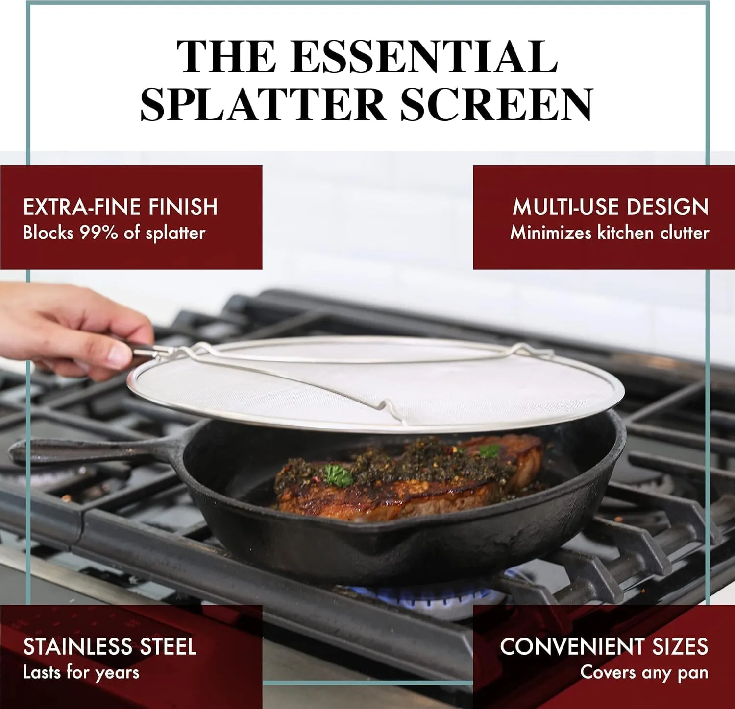 BergKoch Splatter Screen for Frying Pan - 9.5/11.5/13 Inch Stainless Steel Grease Splatter Guard (Set of 3) - Cover Oil Splash when Sizzling Bacon, Cooking Fried Chicken or Popcorn