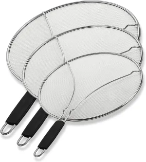 BergKoch Splatter Screen for Frying Pan - 9.5/11.5/13 Inch Stainless Steel Grease Splatter Guard (Set of 3) - Cover Oil Splash when Sizzling Bacon, Cooking Fried Chicken or Popcorn