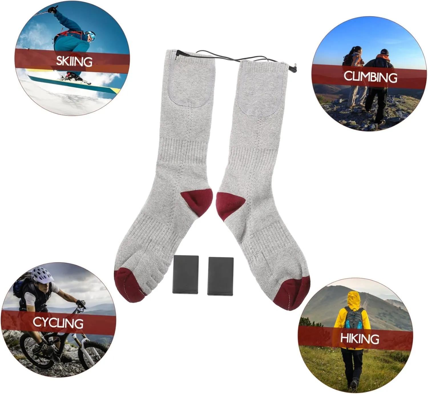 BESPORTBLE 2pcs Heated Socks Motorcycle Battery Rechargable d Batteries Rechargeable Battery Winter Warm Cotton