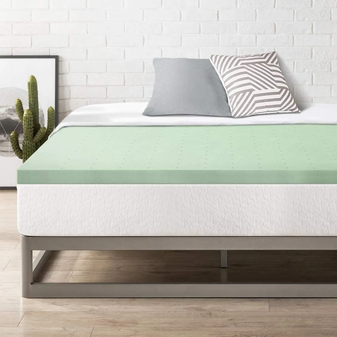 Best Price Mattress 2 Inch Ventilated Memory Foam Mattress Topper, Calming Green Tea Infusion, CertiPUR-US Certified, Twin
