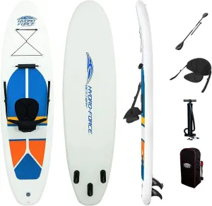 Bestway Hydro-Force White Cap 10' Inflatable Stand Up Paddle Board Kayak Water Set with Aluminum Oar, Hand Pump, and Travel Bag, White
