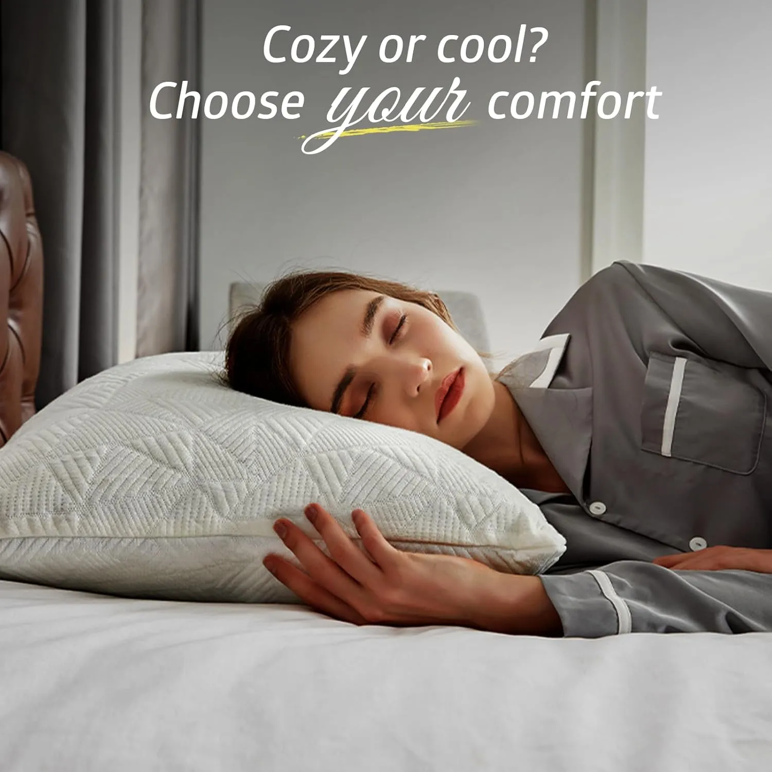 BETU Cooling Pillows King Size Set of 2, Shredded Memory Foam Pillows for Hot Sleepers, Adjustable Firm Bed Pillows, Hotel Collection Side Sleeper Pillow for Back Pain, Neck, White