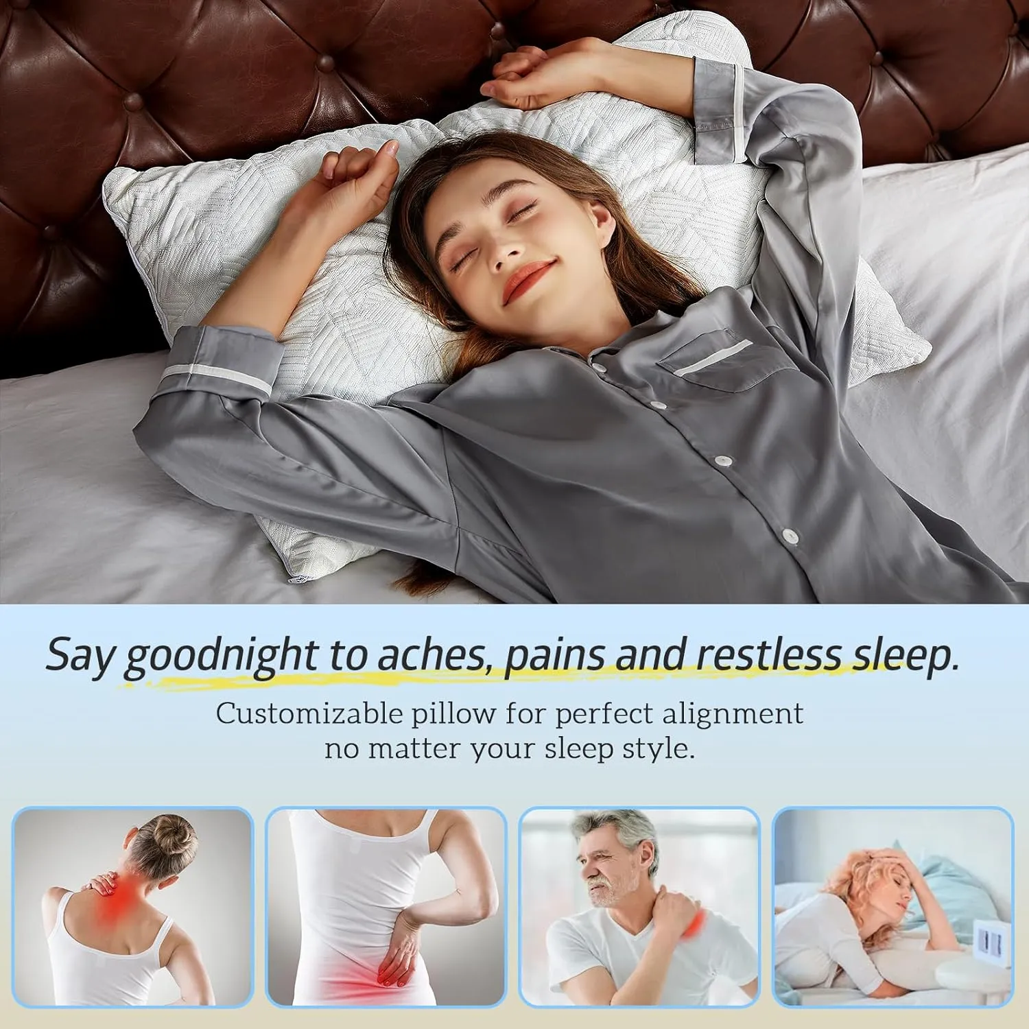 BETU Cooling Pillows King Size Set of 2, Shredded Memory Foam Pillows for Hot Sleepers, Adjustable Firm Bed Pillows, Hotel Collection Side Sleeper Pillow for Back Pain, Neck, White