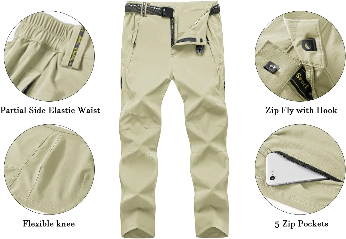 BGOWATU Men's Hiking Pants Quick Dry Lightweight Water Resistant Outdoor Sports Pants with Zipper Cargo Pockets