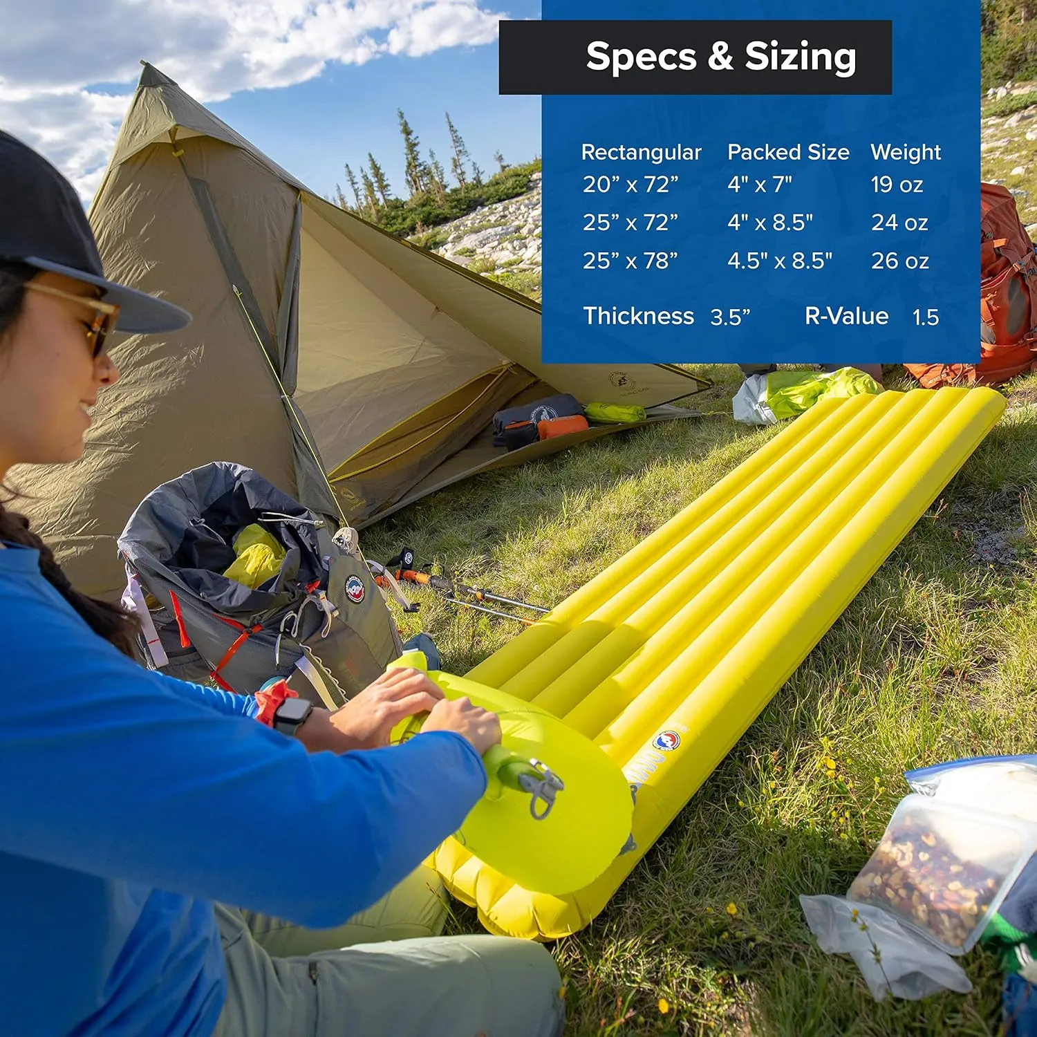 Big Agnes Divide | Lightweight, Compact, Warm-Weather Air Chamber Sleeping Pad, Regular, Warm Olive