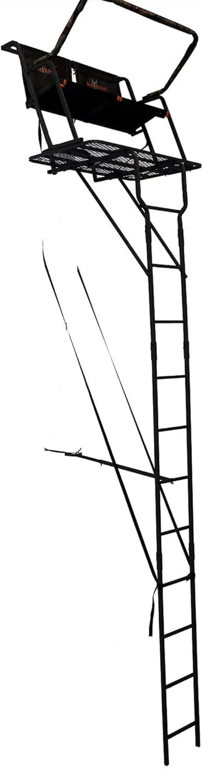 Big Game Striker XL Ladder Treestand 17.5 Foot Tall with Flip Back Seat, Padded Armrests, Deep Foot Platform, Ideal for Hunting and Shooting, Black