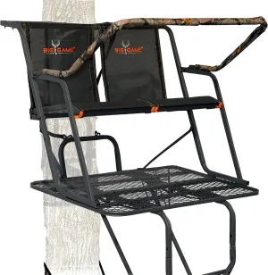 Big Game Striker XL Ladder Treestand 17.5 Foot Tall with Flip Back Seat, Padded Armrests, Deep Foot Platform, Ideal for Hunting and Shooting, Black