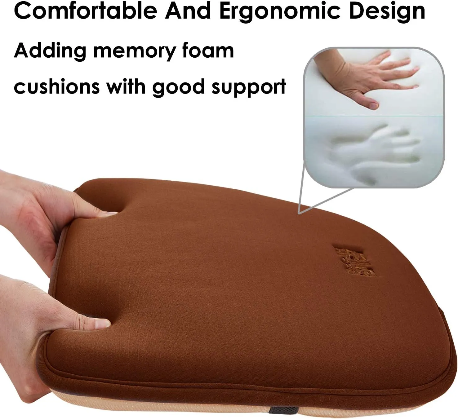 Big Hippo Chair Pads, Memory Foam Chair Seat Cushion Non Slip Rubber Back Thicken Chair Padding with Elastic Bands for Home Office Outdoor Seats (Brown-1pc)