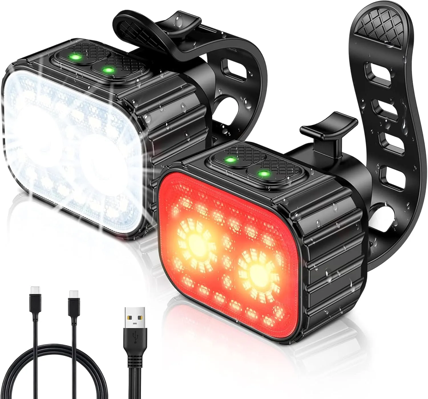 Bike Lights, Rechargeable Bicycle Lights Set Super Bright 8 12 Modes, IPX6 Waterproof Bike Lights for Night Riding/Cycling Safety, Front and Back Taillight Reflectors, 58 Hrs Long Battery Life
