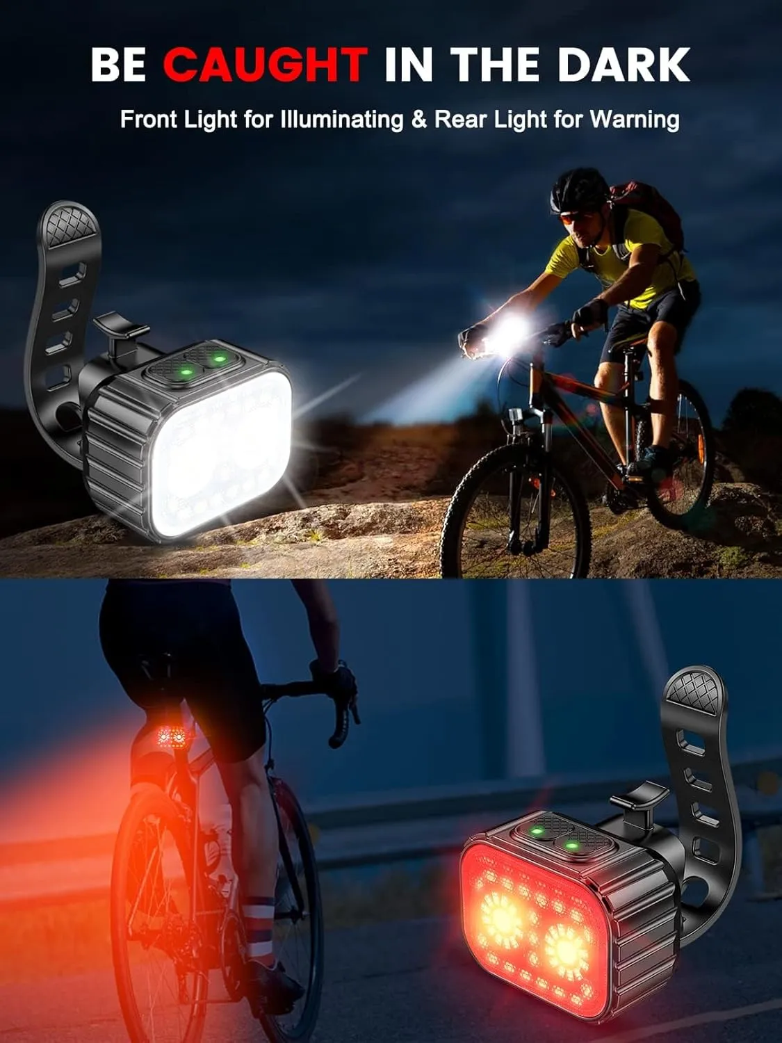 Bike Lights, Rechargeable Bicycle Lights Set Super Bright 8 12 Modes, IPX6 Waterproof Bike Lights for Night Riding/Cycling Safety, Front and Back Taillight Reflectors, 58 Hrs Long Battery Life